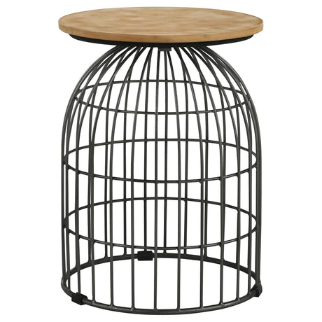 Bernardo Round Accent Table with Bird Cage Base Natural and Gunmetal - 935860 - Luna Furniture