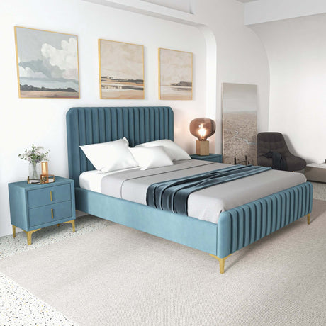 Bethany Velvet Upholstered Platform Bed Queen / Cognac - AFC00591 - Luna Furniture