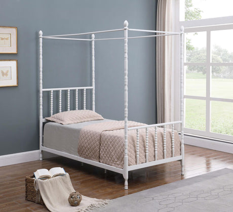 Betony Twin Canopy Bed White - 406055T - Luna Furniture