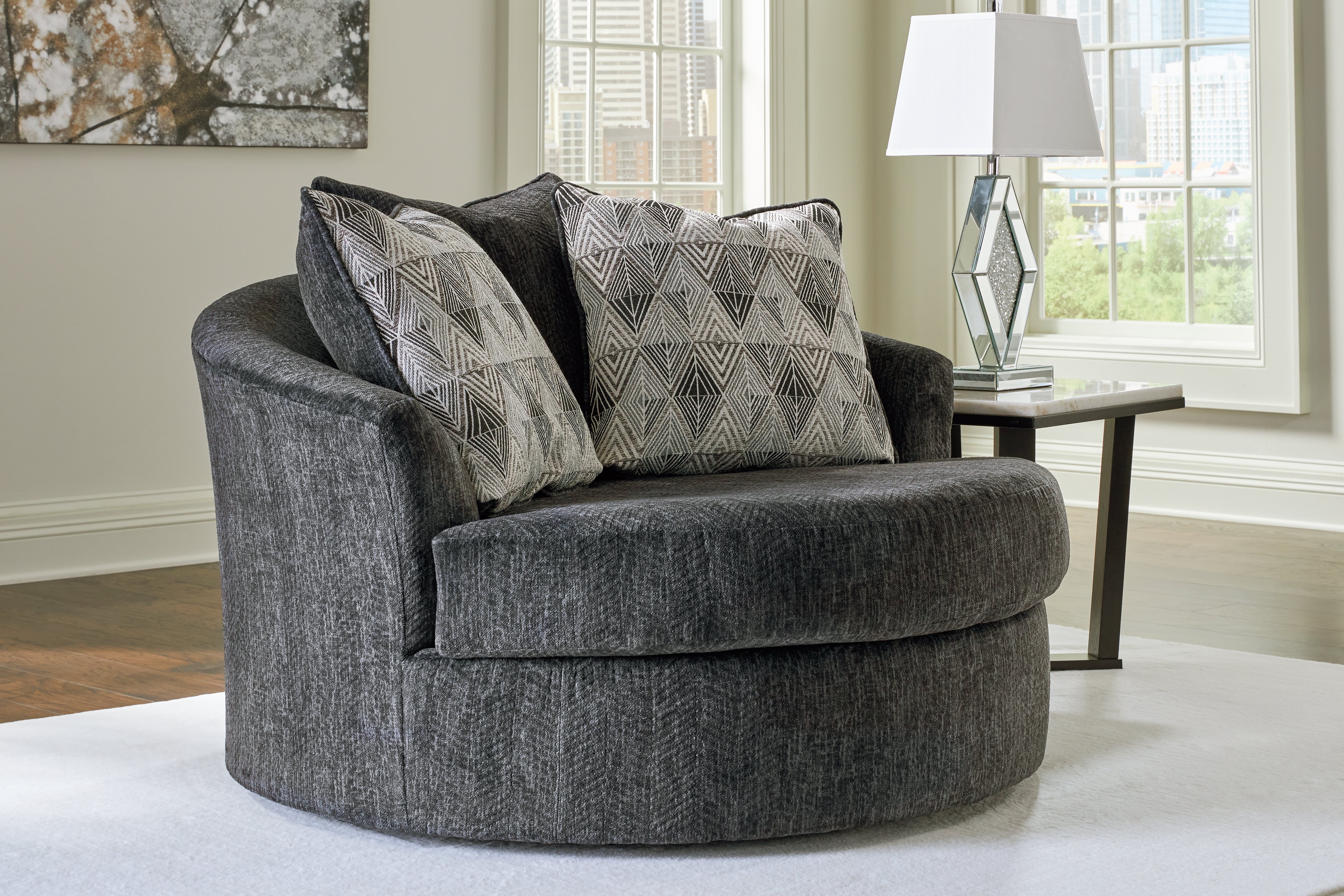 Biddeford Ebony Oversized Swivel Accent Chair from Ashley - Luna Furniture