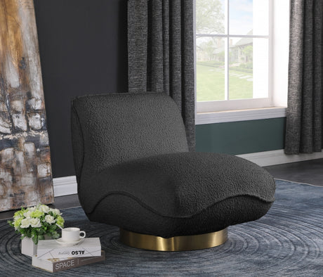 Black Geneva Boucle Fabric Swivel Accent Chair - 492Black - Luna Furniture
