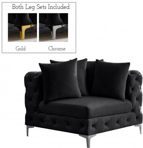 Black Tremblay Velvet Modular Corner Chair - 686Black-Corner - Luna Furniture