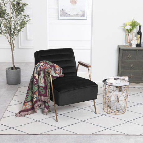 Black Woodford Velvet Accent Chair - 521Black - Luna Furniture