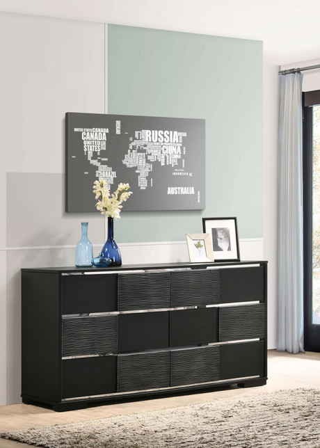Blacktoft Black 6-Drawer Dresser with Mirror from Coaster - Luna Furniture