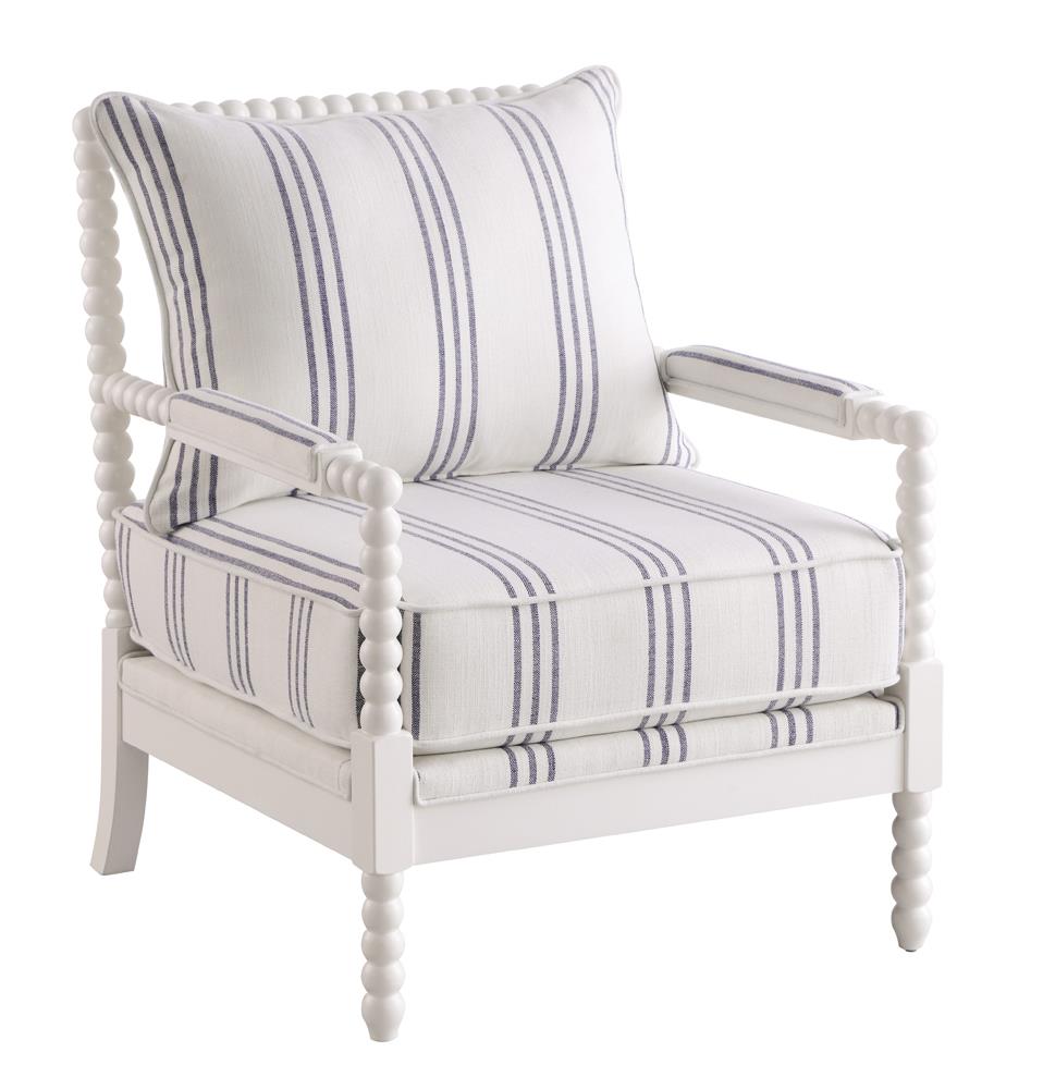 Blanchett White and Navy Upholstered Accent Chair with Spindle Accent from Coaster - Luna Furniture