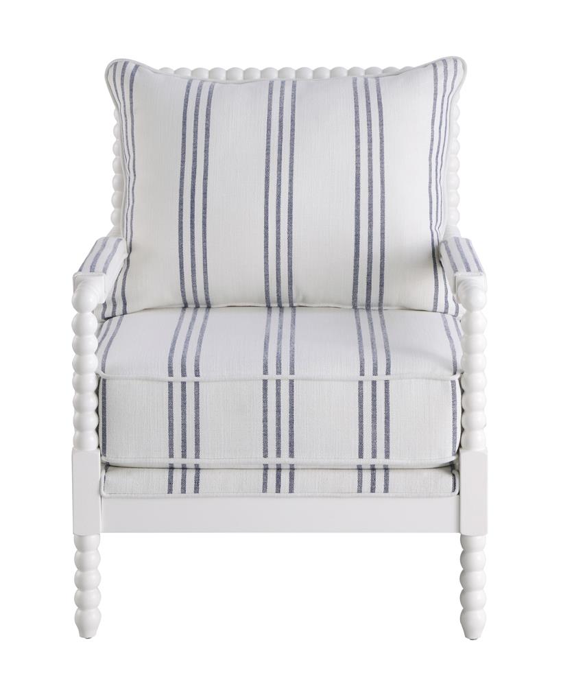 Blanchett White and Navy Upholstered Accent Chair with Spindle Accent from Coaster - Luna Furniture