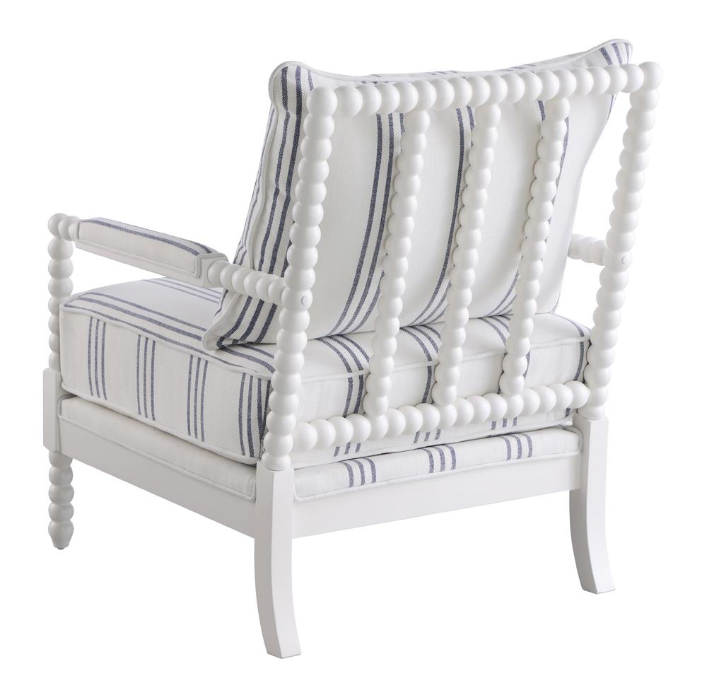Blanchett White and Navy Upholstered Accent Chair with Spindle Accent from Coaster - Luna Furniture