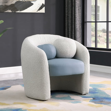 Blue Acadia Boucle Fabric and Faux Leather Accent Chair - 546Blue - Luna Furniture