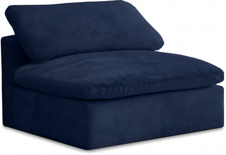 Blue Cozy Velvet Modular Fiber Filled Cloud-Like Comfort Overstuffed Armless Chair - 634Navy-Armless - Luna Furniture