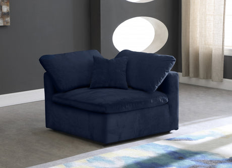 Blue Cozy Velvet Modular Fiber Filled Cloud-Like Comfort Overstuffed Corner Chair - 634Navy-Corner - Luna Furniture
