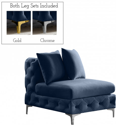 Blue Tremblay Velvet Modular Armless Chair - 686Navy-Armless - Luna Furniture