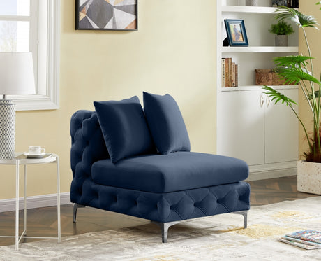 Blue Tremblay Velvet Modular Armless Chair - 686Navy-Armless - Luna Furniture