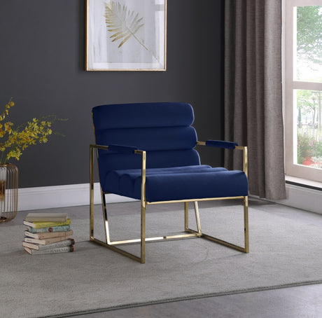 Blue Wayne Velvet Accent Chair - 526Navy - Luna Furniture