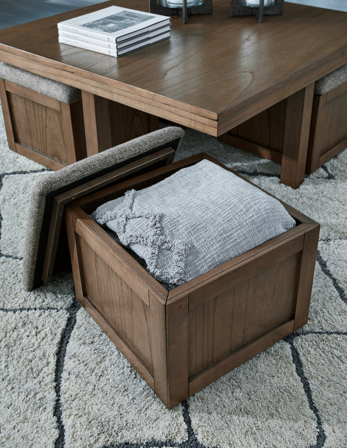 Boardernest Brown Coffee Table with 4 Stools from Ashley - Luna Furniture