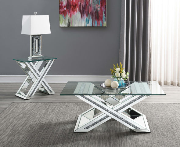Bonnie X-base Rectangle Glass Top Coffee Table Mirror - 707788 - Luna Furniture
