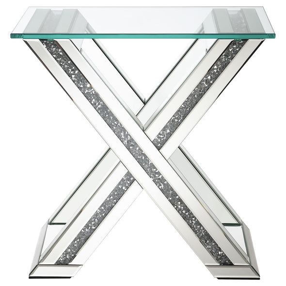 Bonnie X-base Rectangle Glass Top End Table Mirror - 707787 - Luna Furniture