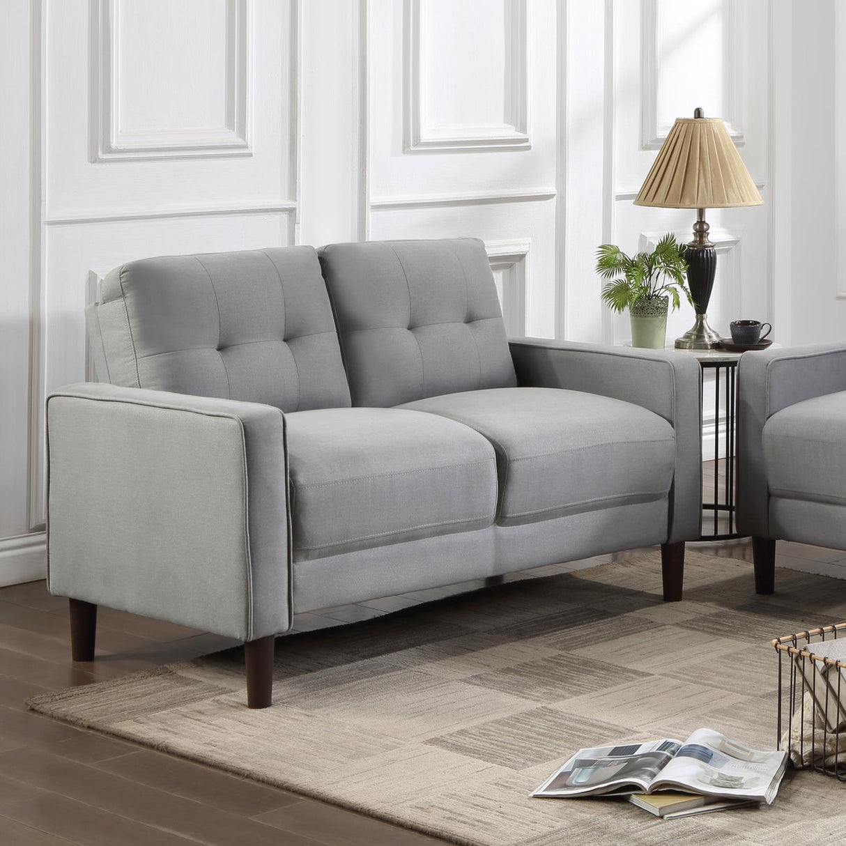 Bowen Gray Upholstered Track Arms Tufted Loveseat from Coaster - Luna Furniture