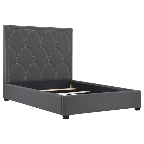 Bowfield Upholstered Bed with Nailhead Trim Charcoal - 315900KE - Luna Furniture