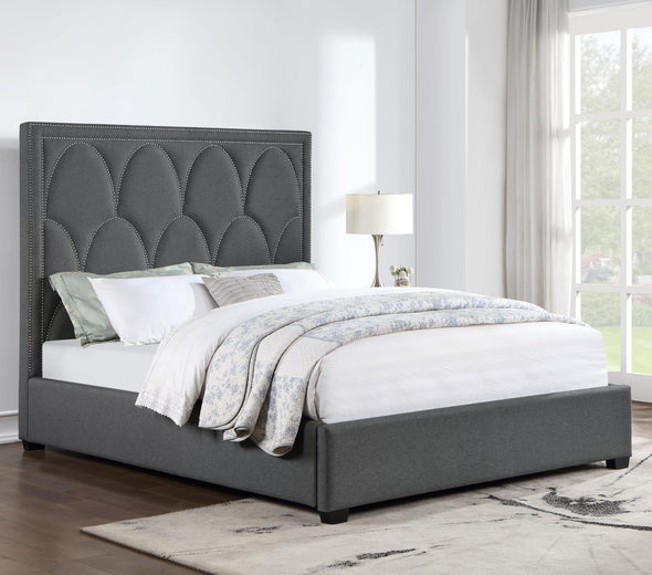 Bowfield Upholstered Bed with Nailhead Trim Charcoal - 315900KE - Luna Furniture