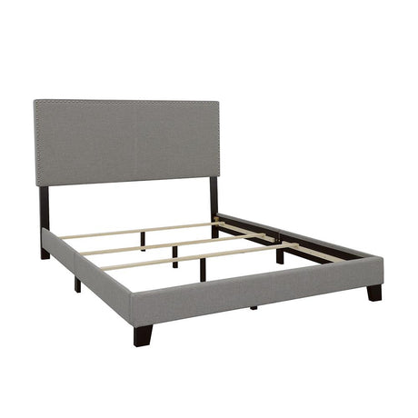 Boyd Eastern King Upholstered Bed with Nailhead Trim Grey - 350071KE - Luna Furniture