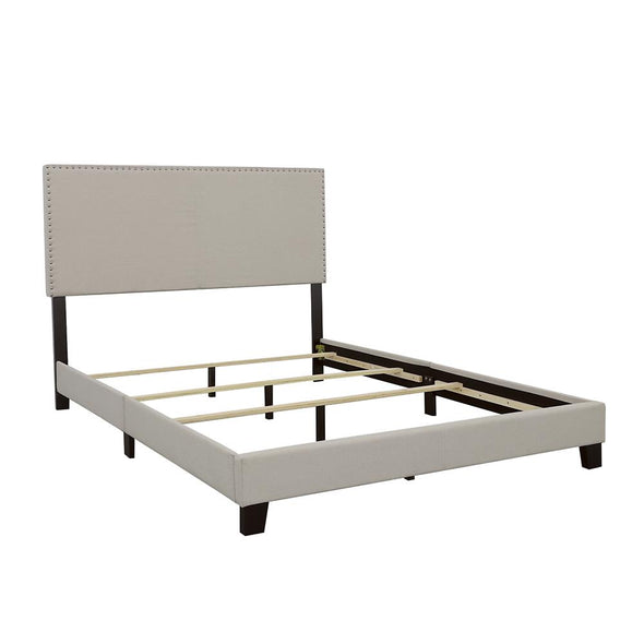 Boyd Eastern King Upholstered Bed with Nailhead Trim Ivory - 350051KE - Luna Furniture