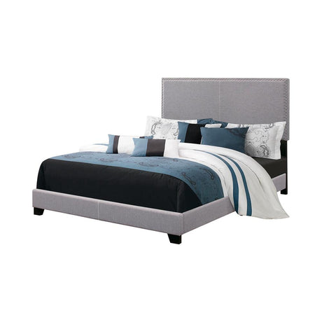 Boyd Twin Upholstered Bed with Nailhead Trim Grey - 350071T - Luna Furniture