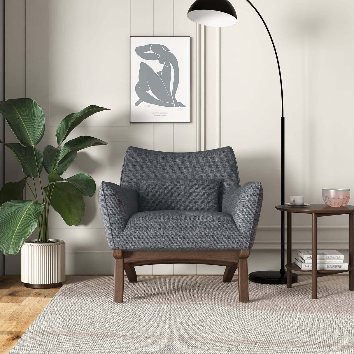 Brayden Mid Century Modern Sea Side Grey Linen Armchair - AFC00104 - Luna Furniture