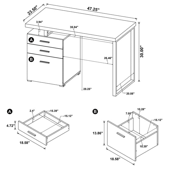 Brennan 3-drawer Office Desk White - 800325 - Luna Furniture