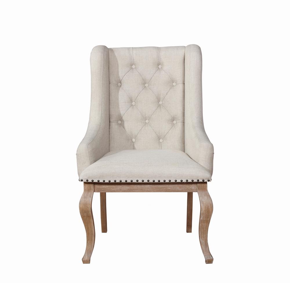 Brockway Cove Cream and Barley Brown Tufted Arm Chairs, Set of 2 from Coaster - Luna Furniture