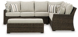 Brook Ranch Brown Outdoor Sofa Sectional/Bench with Cushion from Ashley - Luna Furniture