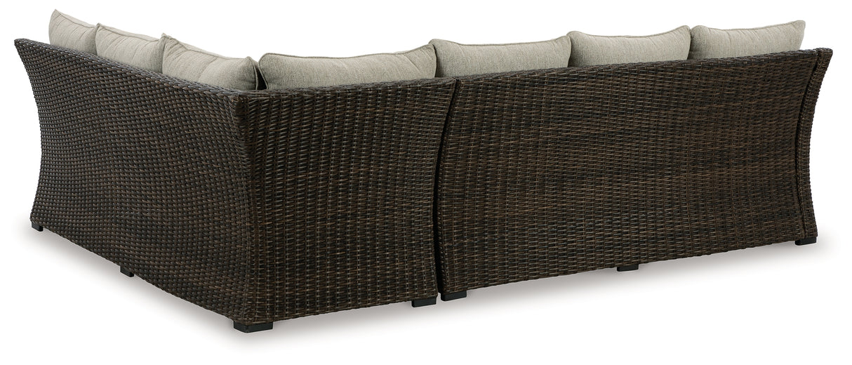 Brook Ranch Brown Outdoor Sofa Sectional/Bench with Cushion from Ashley - Luna Furniture
