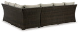 Brook Ranch Brown Outdoor Sofa Sectional/Bench with Cushion from Ashley - Luna Furniture