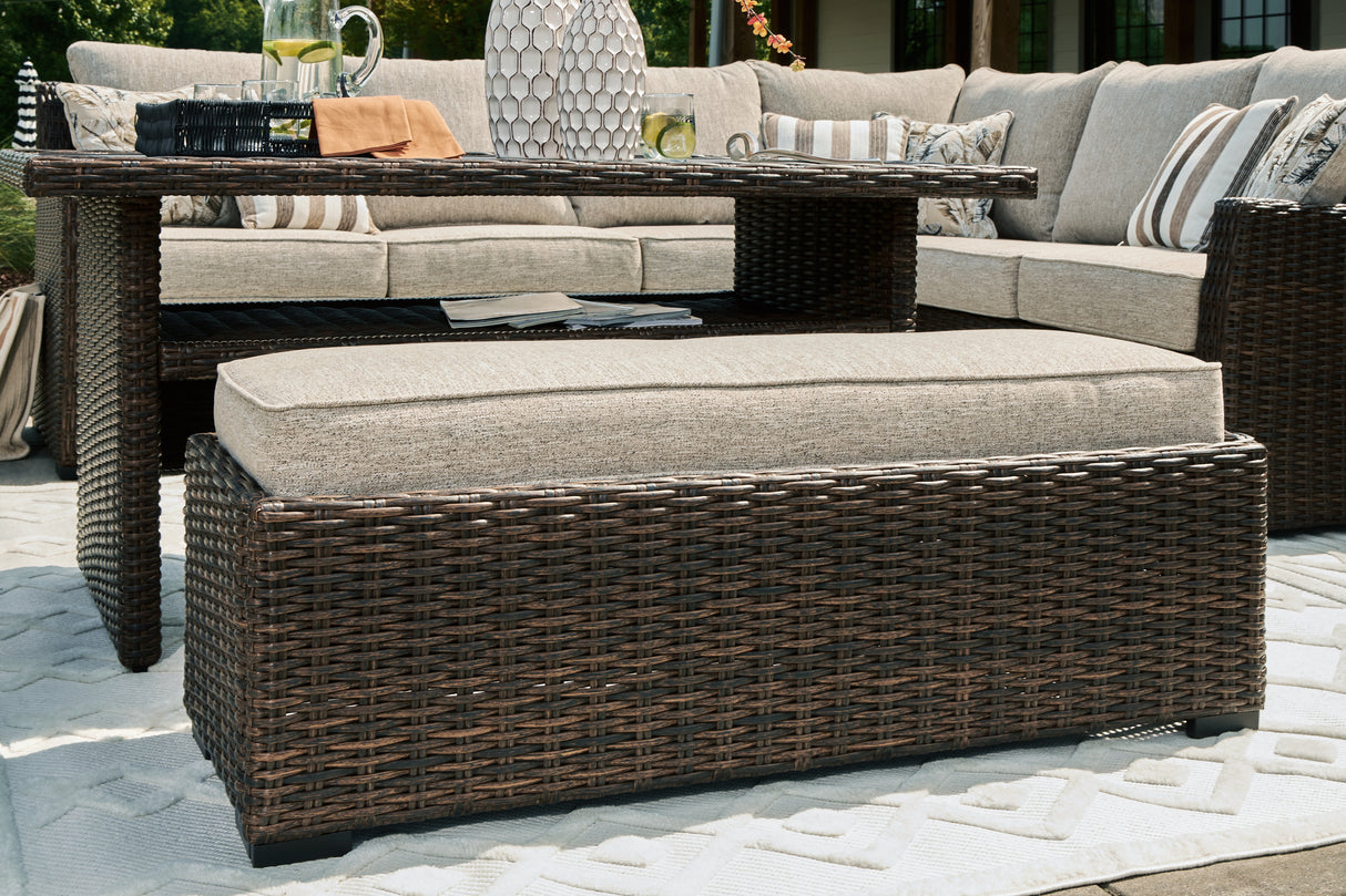 Brook Ranch Brown Outdoor Sofa Sectional/Bench with Cushion from Ashley - Luna Furniture