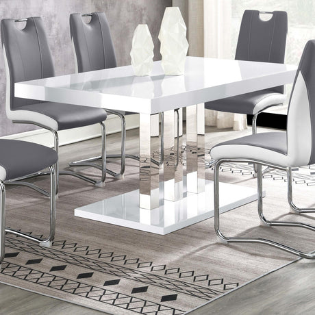 Brooklyn White High Gloss and Chrome Rectangular Dining Table from Coaster - Luna Furniture
