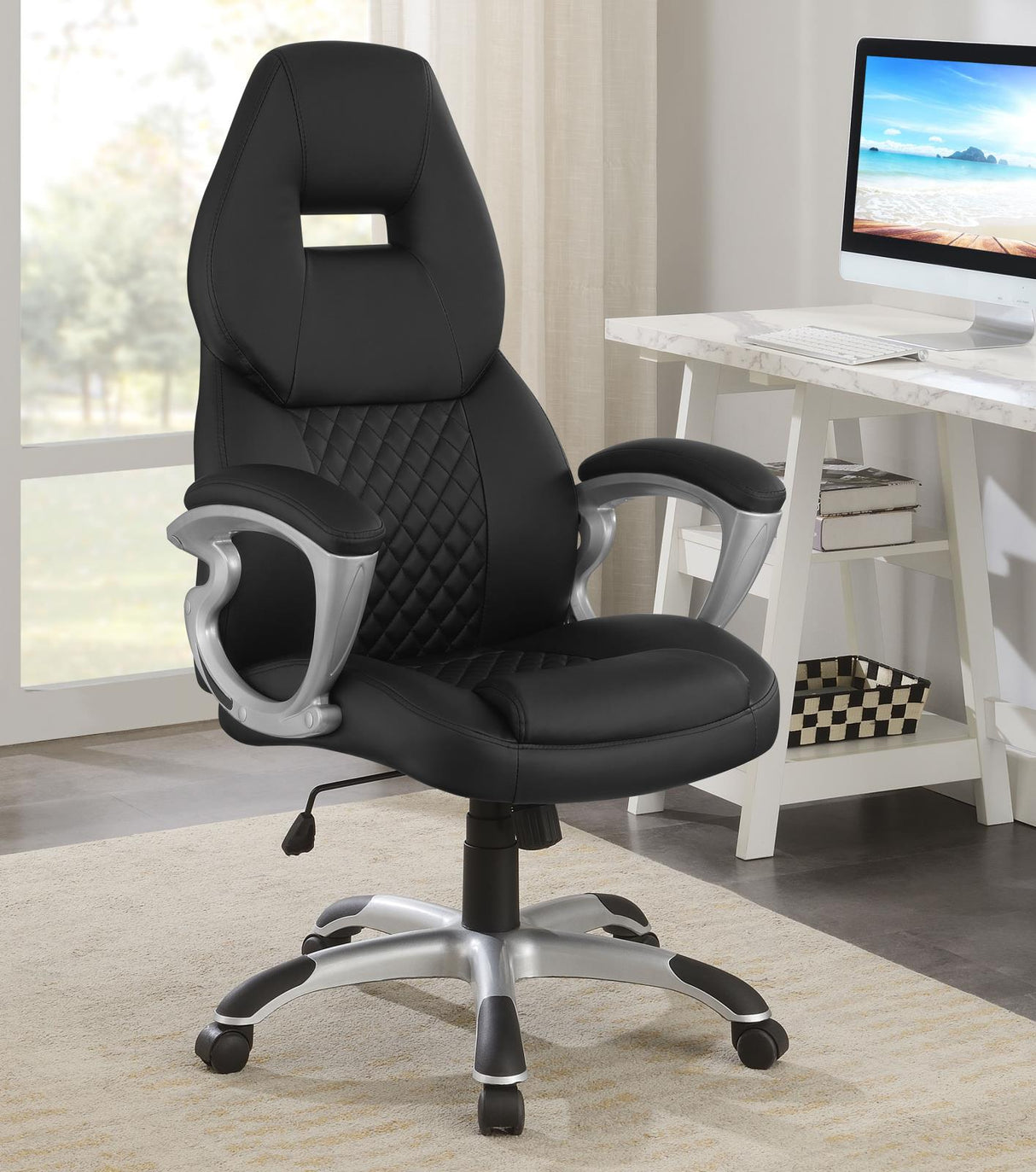 Bruce Black and Silver Adjustable Height Office Chair from Coaster - Luna Furniture