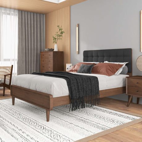 Bryce Dark Grey Fabric Upholstered Platform Bed Queen - AFC00517 - Luna Furniture