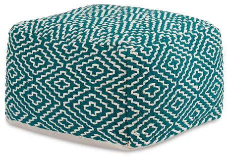 Brynnsen Teal/Ivory Pouf from Ashley - Luna Furniture