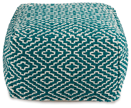Brynnsen Teal/Ivory Pouf from Ashley - Luna Furniture