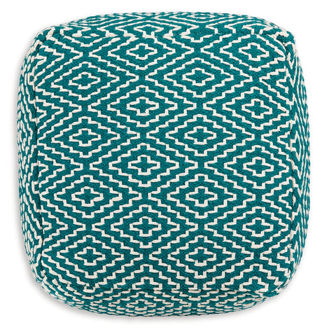 Brynnsen Teal/Ivory Pouf from Ashley - Luna Furniture