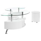 Buckley White High Gloss Curved Glass Top Coffee Table with Stools from Coaster - Luna Furniture