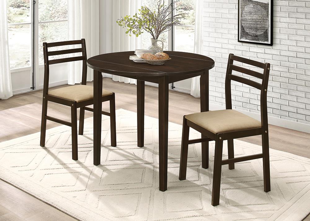Bucknell Cappuccino and Tan 3-Piece Dining Set with Drop Leaf from Coaster - Luna Furniture