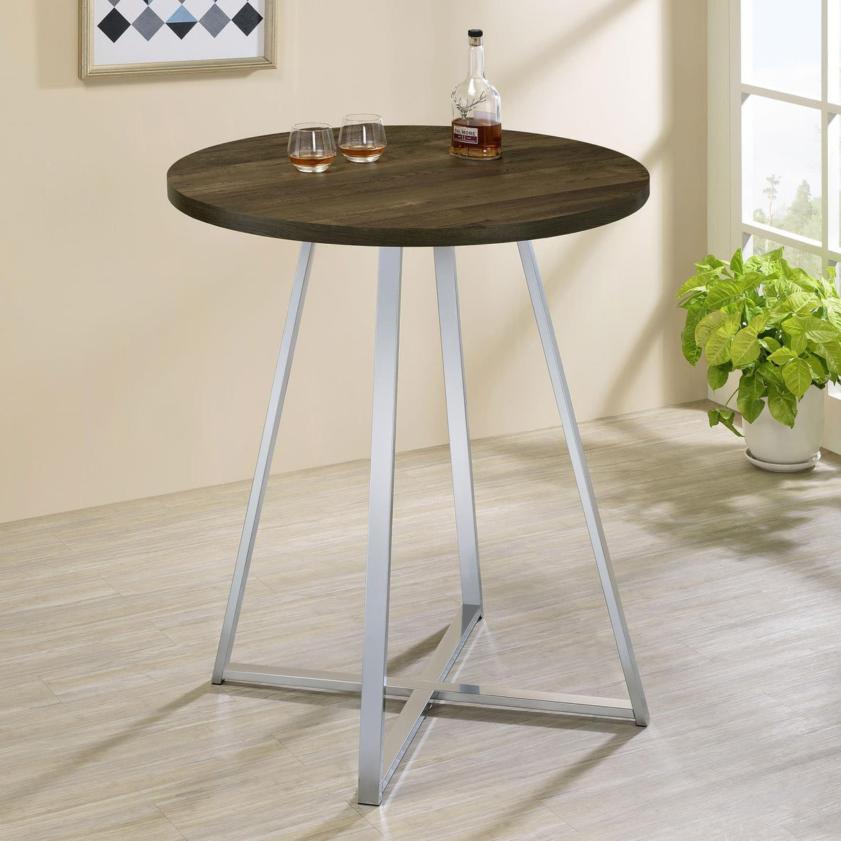 Bexter White and Chrome Faux Marble Round Top Bar Table from Coaster - Luna Furniture
