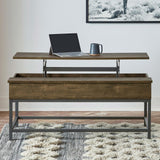 Byers Brown Oak and Sandy Black Coffee Table with Hidden Storage from Coaster - Luna Furniture
