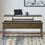 Byers Black Coffee Table with Hidden Storage Brown Oak and Sandy Black - 723778 - Luna Furniture