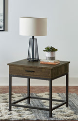 Byers Brown Oak and Sandy Black Square 1-Drawer End Table from Coaster - Luna Furniture