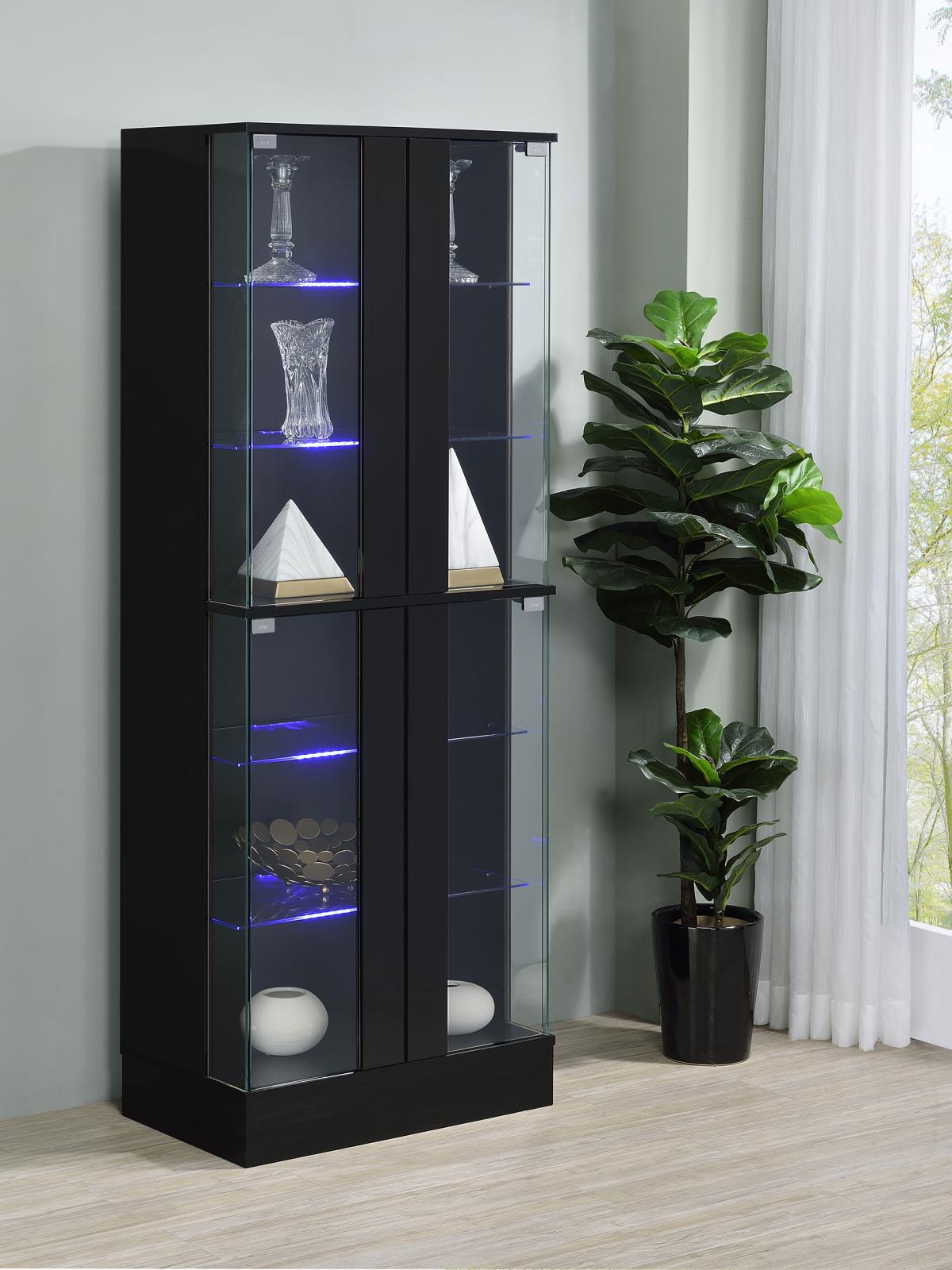Cabra Black High Gloss Display Case Curio Cabinet with Glass Shelves and LED Lighting from Coaster - Luna Furniture
