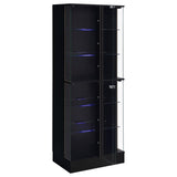 Cabra Black High Gloss Display Case Curio Cabinet with Glass Shelves and LED Lighting from Coaster - Luna Furniture