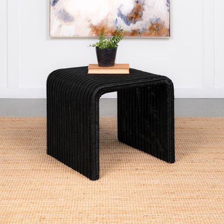Cahya Woven Rattan Sqaure End Table Black - 708517 - Luna Furniture