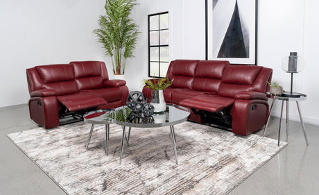 Camila 2-piece Upholstered Reclining Sofa Set Red Faux Leather - 610241-S2 - Luna Furniture