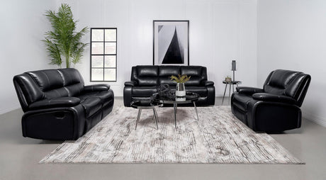 Camila 3-piece Upholstered Motion Reclining Sofa Set Black - 610244-S3 - Luna Furniture